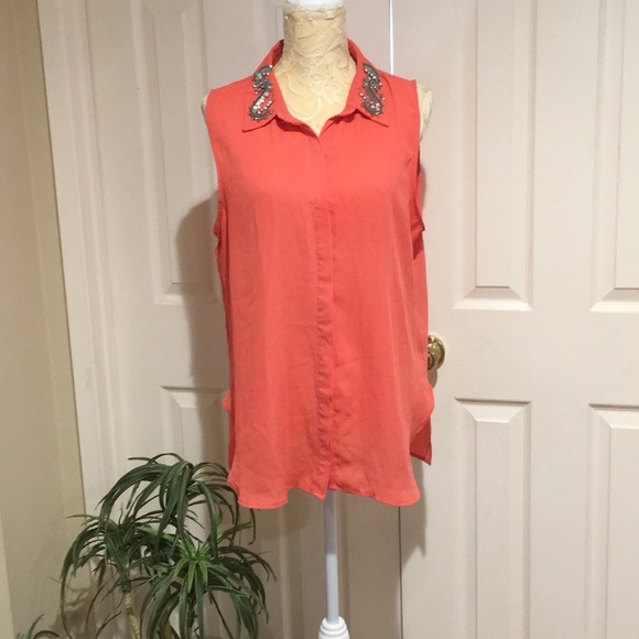 Tops - Women’s button down tank orange shirt blouse XL